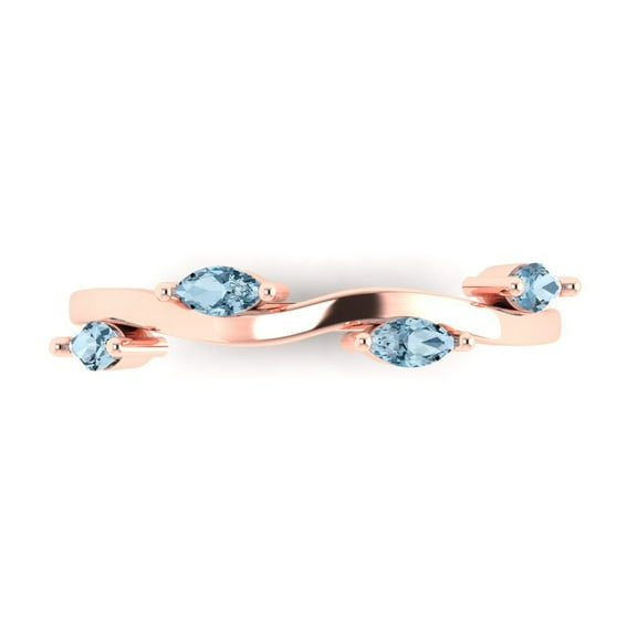 0.4 ctw Wedding Band for Women - 18K Rose Gold Natural Aquamarine Stackable Eternity Ring