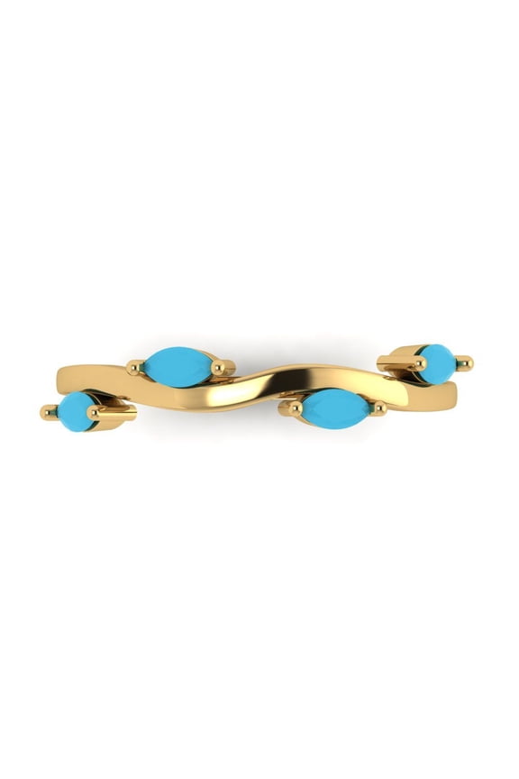 0.4 ctw Wedding Band for Women - 18K Yellow Gold Simulated Turquoise Stackable Eternity Ring