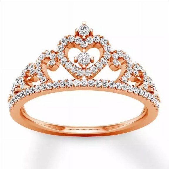 0.40 CT Round Cut Created Diamond Heart Crown Band Promise Ring 14K Rose Gold Plated