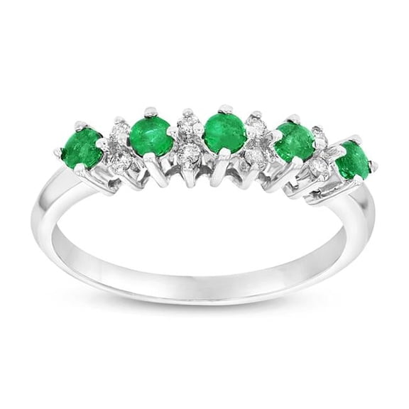 0.40 CTTW Emerald & Diamond Fashion Band Set, 14K Gold - Size 4