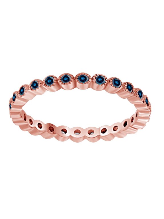 0.40 Carat Blue Diamond Stackable Eternity Band In 14K Rose Gold