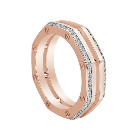 AFFY 0.40 Carat (Cttw0 Round Shape White Natural Diamond Men's Wedding Band Ring in 14K Solid Rose Gold