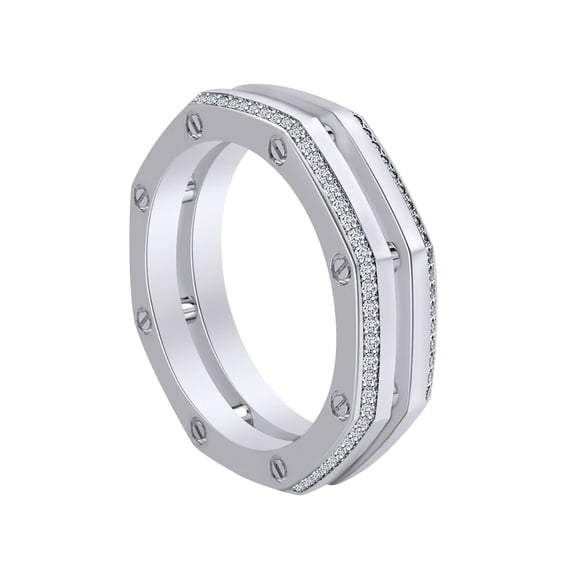 AFFY 0.40 Carat (Cttw0 Round Shape White Natural Diamond Men's Wedding Band Ring in 14K Solid White Gold