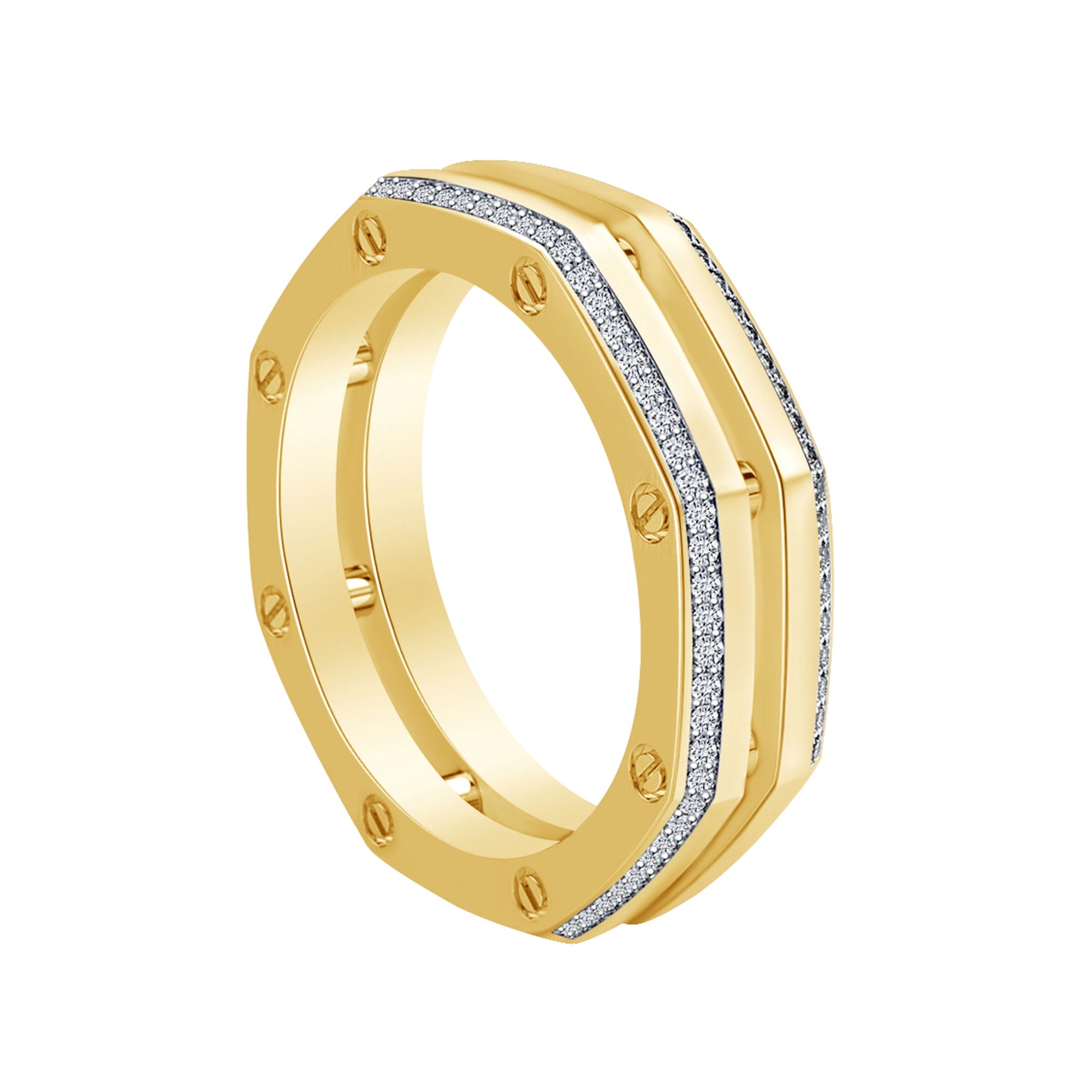 Men's 10k Yellow Gold "DAD" Horseshoe Nugget Band Ring With 0.20 Ct Natural Diamond (Size 9)