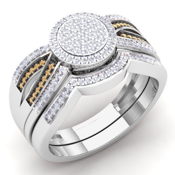 0.40 Carat (Ctw) 14K White Gold Round Champagne & White Diamond Ladies Micro Pave Swirl Split Shank Engagement Ring Set