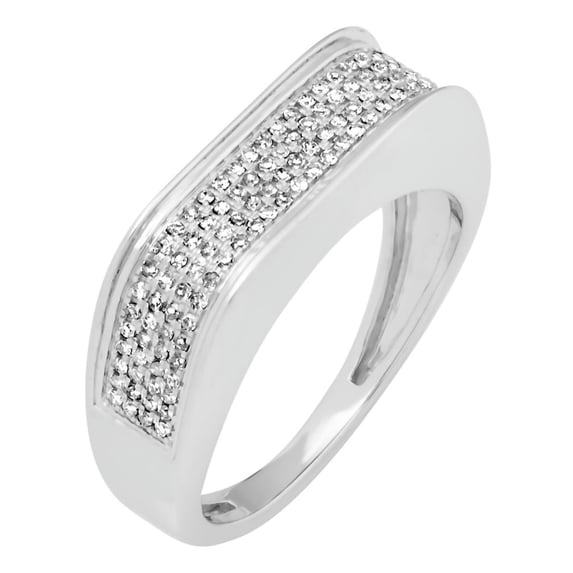 0.40 Carat (Ctw) 14K White Gold Round White Diamond Men's Hip Hop Micro Pave Wedding Anniversary Band