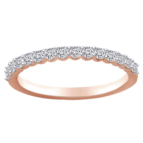 AFFY 0.40 Carat (Ctw) Round Shape White Natural Diamond Anniversary Wedding Band Ring In 14k Solid Rose Gold Ring Size-7