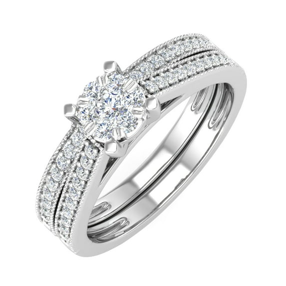 0.40 Carat Diamond Bridal Ring Set in 10K White Gold (Ring Size 7.25)