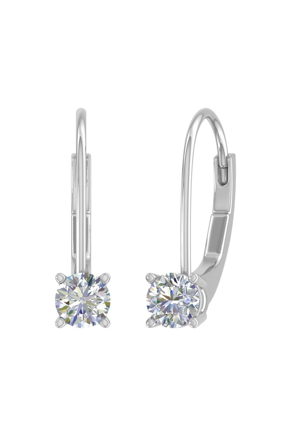 0.40 Carat Diamond Leverback Drop Earrings in 14K White Gold - IGI Certified