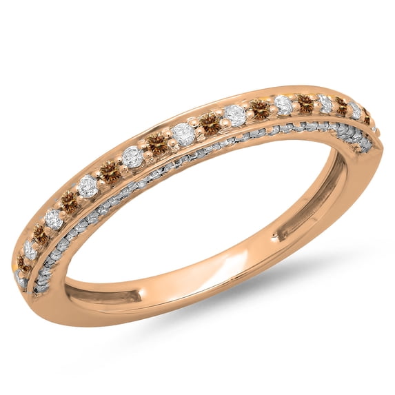 0.40 Carat (ctw) 10K Rose Gold Round Cut Champagne & White Diamond Ladies Anniversary Wedding Band Stackable Ring