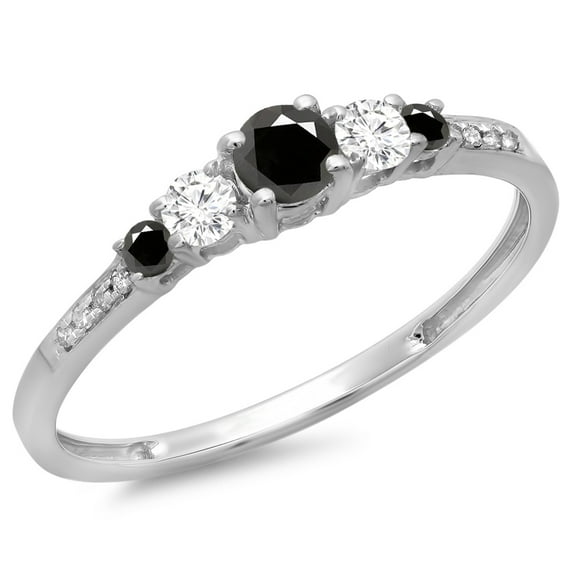 0.40 Carat (ctw) 10K White Gold Round Cut Black & White Diamond Ladies Bridal 5 Stone Engagement Ring