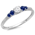 thumbnail image 1 of 0.40 Carat (ctw) 10K White Gold Round Cut Blue Sapphire & White Diamond Ladies Bridal 5 Stone Engagement Ring, 1 of 1