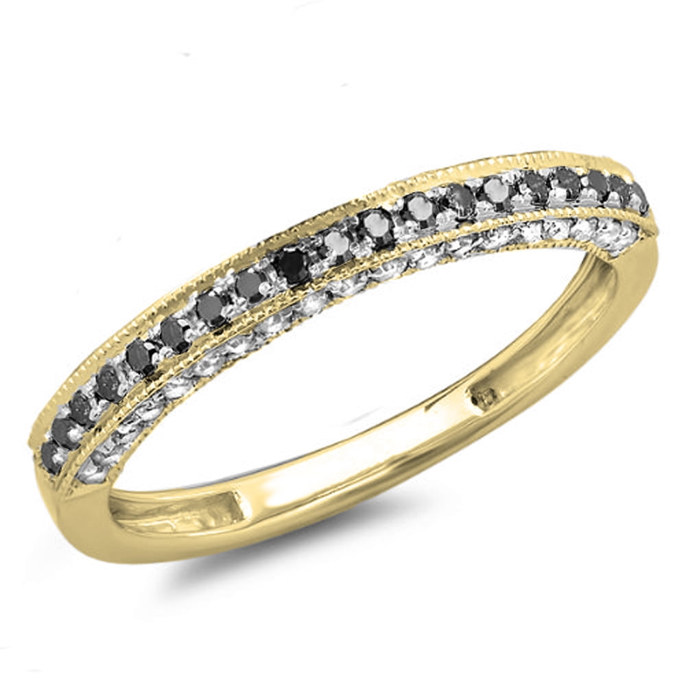 DAZZLINGROCK 0.40 Carat (ctw) 10K Yellow Gold Round Black & White Diamond Ladies Stackable Anniversary Wedding Band Enhancer Guard Ri