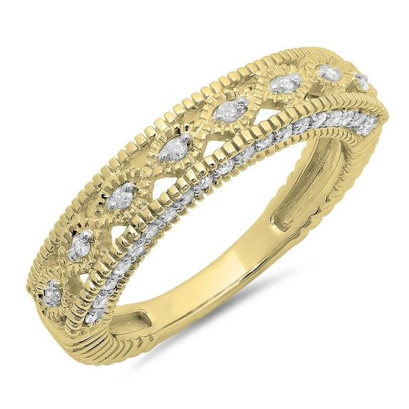 0.40 Carat (ctw) 10K Yellow Gold Round Cut Diamond Ladies Vintage Style Millgrain Anniversary Wedding Stackable Band