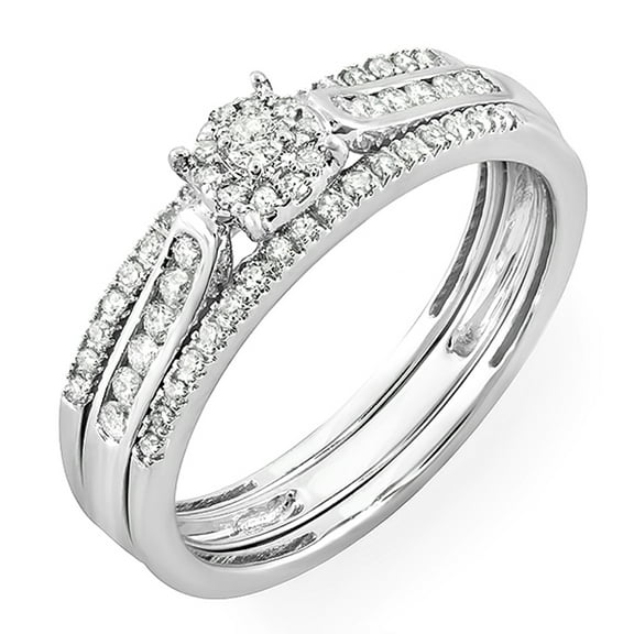 0.40 Carat (ctw) 14k White Gold Round Diamond Ladies Bridal Ring Engagement Set Matching Wedding Band