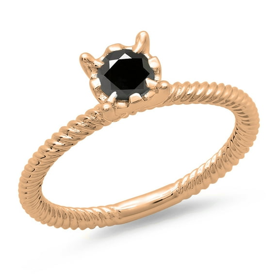 0.40 Carat (ctw) 18K Rose Gold Round Cut Black Diamond Ladies Bridal Solitaire Engagement Ring