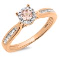 thumbnail image 1 of 0.40 Carat (ctw) 18K Rose Gold Round Cut Morganite & White Diamond Ladies Bridal Solitaire With Accents Engagement Ring, 1 of 1