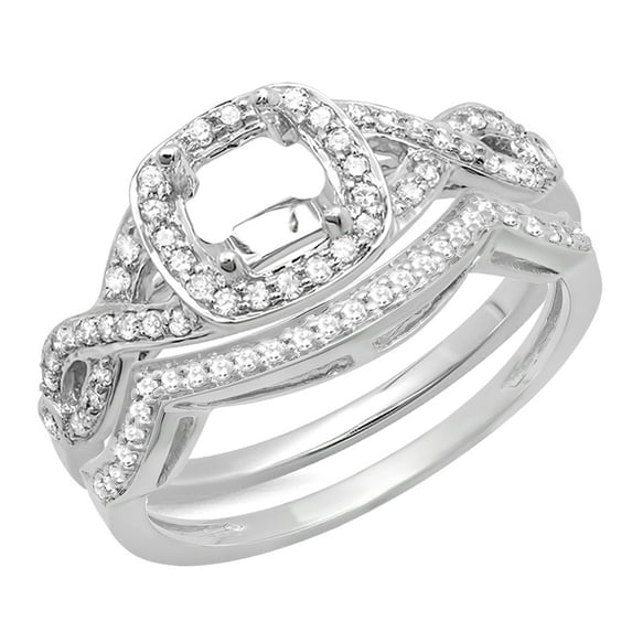 0.40 Carat (ctw) 18K White Gold Round White Diamond Ladies Swirl Semi-Mount Engagement Ring With Matching Band Set (No C