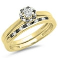 thumbnail image 1 of 0.40 Carat (ctw) 18K Yellow Gold Round Black & White Diamond Ladies Bridal Halo Engagement Ring With Matching Band Set, 1 of 1
