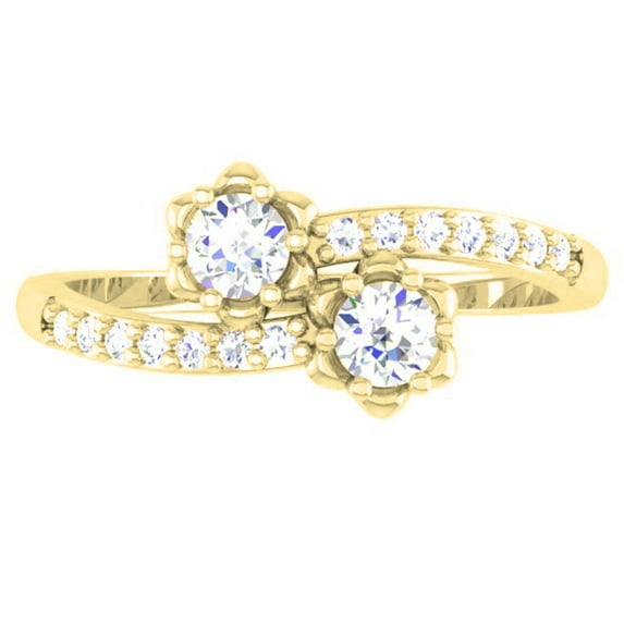 0.40 Carat (ctw) 18K Yellow Gold Round White Diamond Ladies Two Stone Bypass Style Bridal Engagement Ring