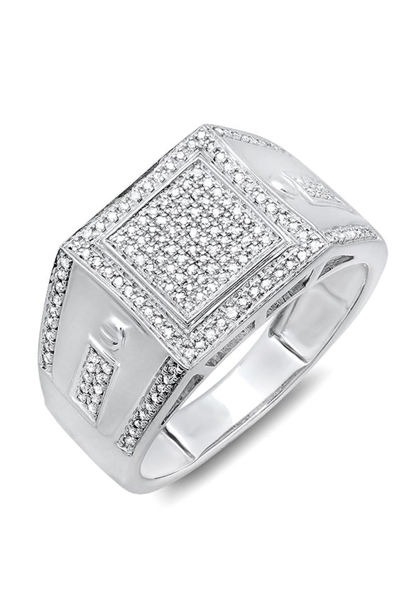 0.40 Carat (ctw) Sterling Silver Round Cut Diamond Men's Flashy Hip Hop Pinky Ring