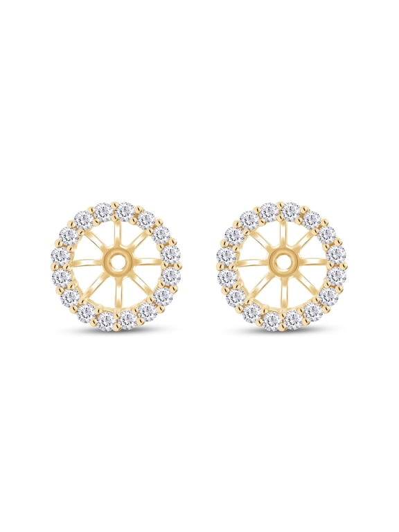 0.40 Ct Lab Grown Diamond Earring Jackets For 7MM Round Studs In 14k Yellow Gold Over Sterling Silver