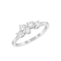 0.40 Ct Round Shape White Cubic Zircon 925 Sterling Silver Five Stone Stackable Women Ring