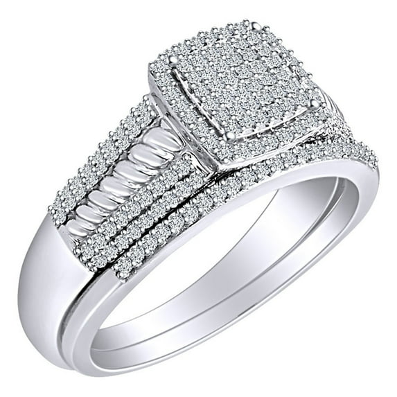 AFFY 0.40 Cttw Round Cut White Natural Diamond Halo Engagement Wedding Ring Set In 10k Solid White Gold (I-J Color)