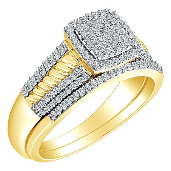 AFFY 0.40 Cttw Round Cut White Natural Diamond Halo Engagement Wedding Ring Set In 10k Solid Yellow Gold (I-J Color)