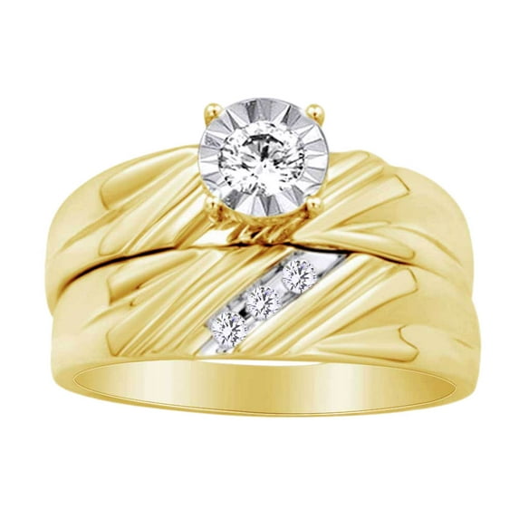 AFFY (0.40 ct) Round Cut White Natural Diamond Wedding Ring Set In 10k Yellow Gold Ring Size-9.5