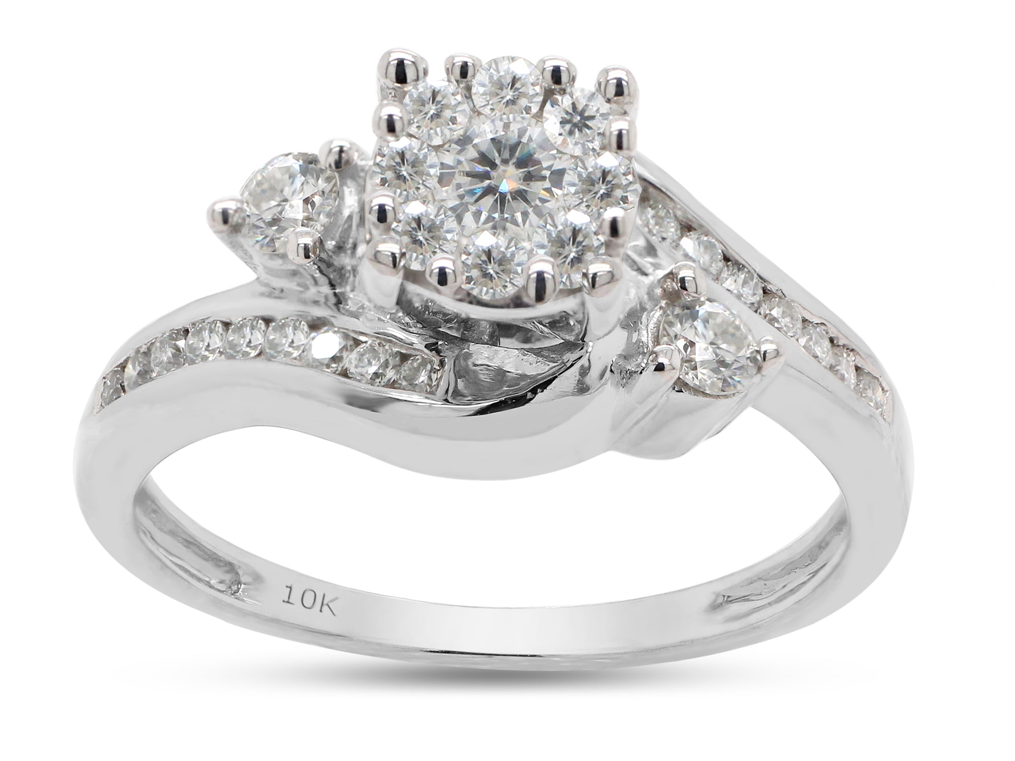 0.40Ct Moissanite Round Cut Diamond (G-H,VVS1) 10K White Gold Bypass Ring for Women for Engagement /Wedding/Special Occasion