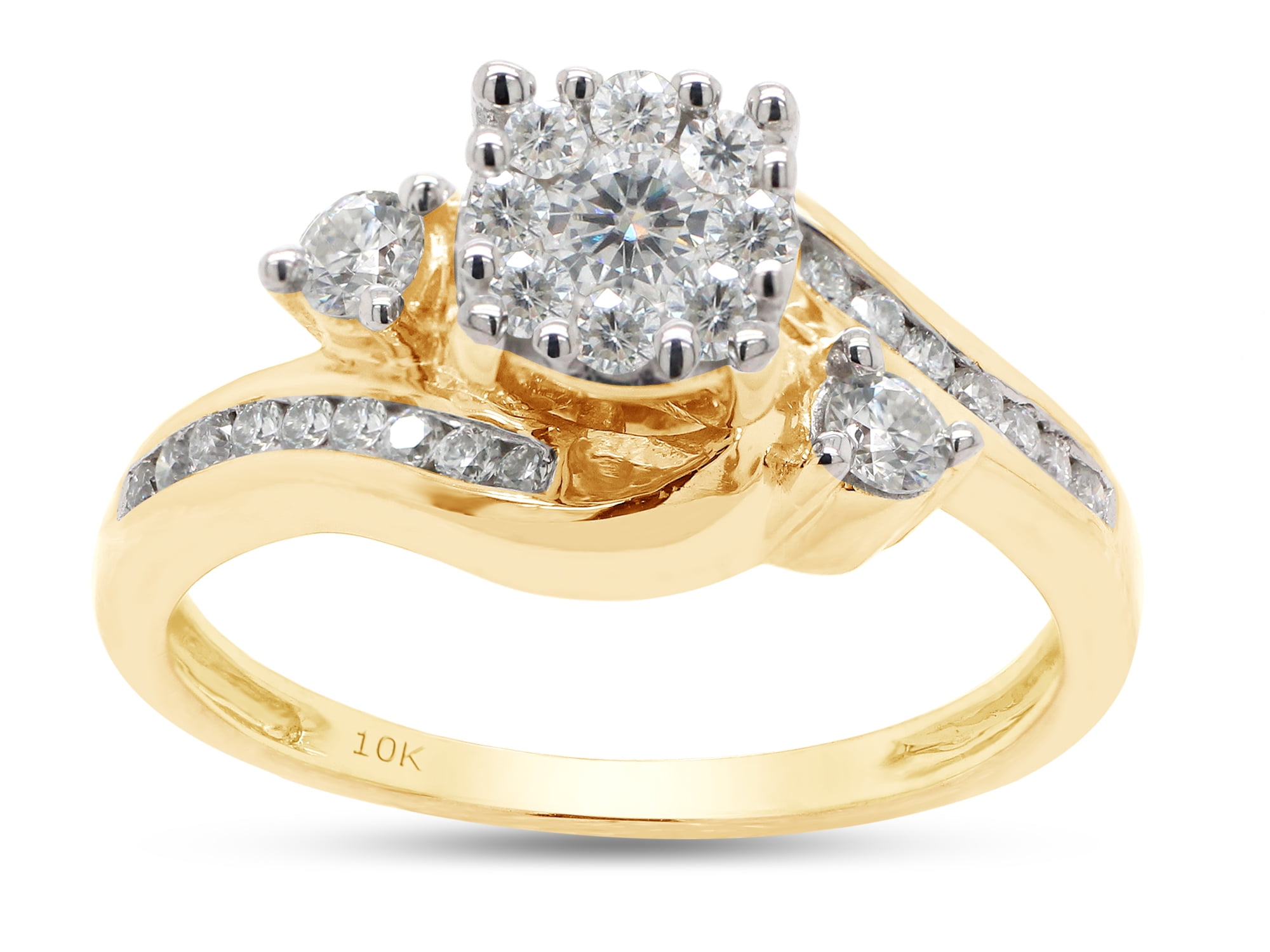 0.40Ct Moissanite Round Cut Diamond (G-H,VVS1) 10K Yellow Gold Bypass Ring for Women for Engagement /Wedding/Special Occasion