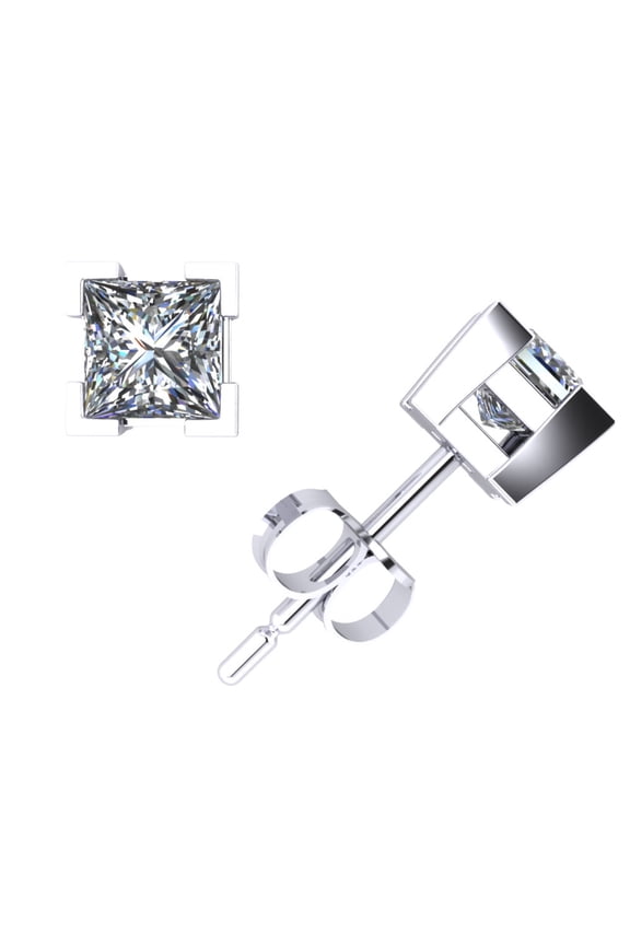 0.40Ct Princess Cut Diamond Stud Earrings 14k White Gold V-Prong Setting E VS1