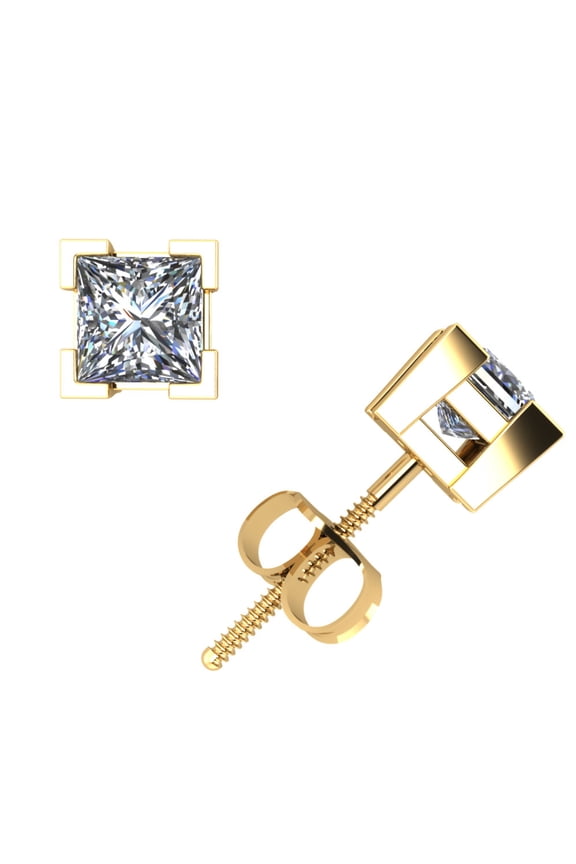 0.40Ct Princess Diamond Basket Stud Earrings 14k Yellow Gold V-Prong Set E VS1