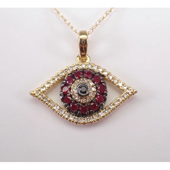 0.40Ct Round Cut Lab-Created Red Ruby Evil Eye Pendant 14K Yellow Gold Plated