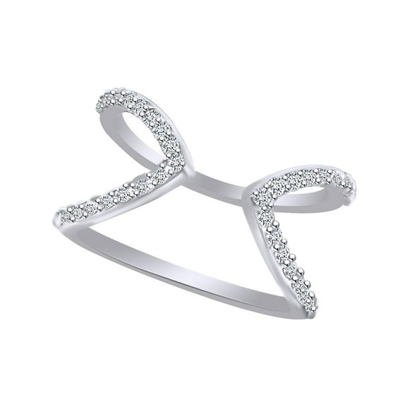 AFFY 0.41 Carat (Ctw) Round Shape White Natural Diamond Fashion Engagement Ring In 14k White Gold Ring Size-13.5