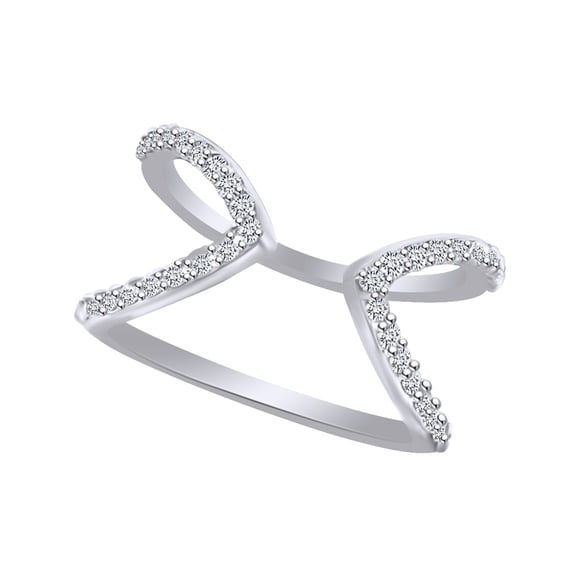 AFFY 0.41 Carat (Ctw) Round Shape White Natural Diamond Fashion Engagement Ring In 14k White Gold Ring Size-13