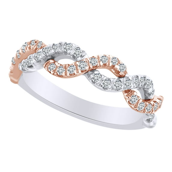 AFFY 0.41 Carat (Ctw) Round White Natural Diamond Two Tone Infinity Wedding Band Ring In 14k White Gold Ring Size-9