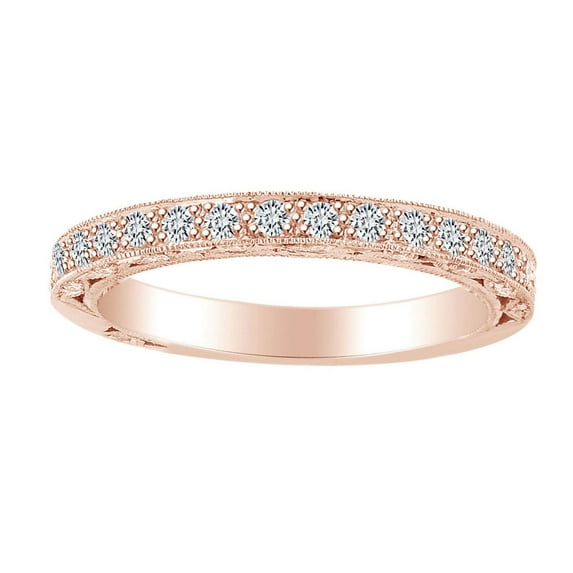 AFFY 0.41 Carat Round Shape White Natural Diamond Wedding Band Ring 18K Solid Rose Gold Ring Size-6.5