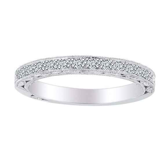 AFFY 0.41 Carat Round Shape White Natural Diamond Wedding Band Ring 18K Solid White Gold Ring Size-7