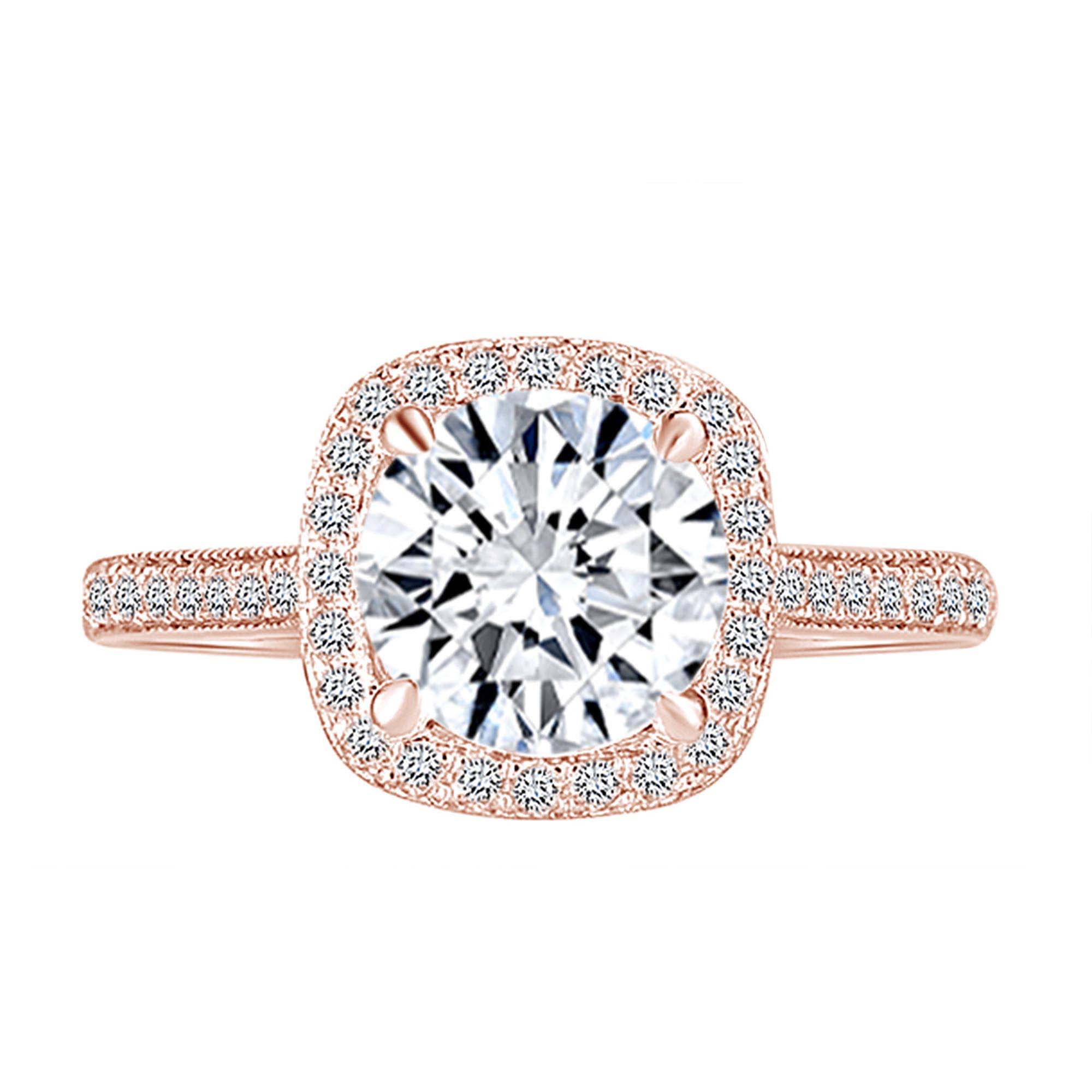AFFY 0.41 Cttw Round Shape White Natural Diamond Semi Mount Engagement Ring In 14k Solid Rose Gold I J Color I2 I3 Clarity Ring Size 12