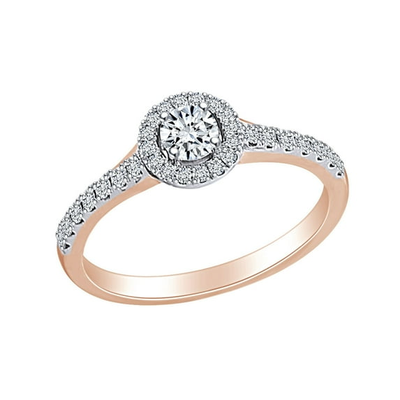 AFFY 0.42 Carat (Ctw) Round Shape Whit Natural Diamond Halo Cluster Engagement Ring In 14k Solid Rose Gold Ring Size-10