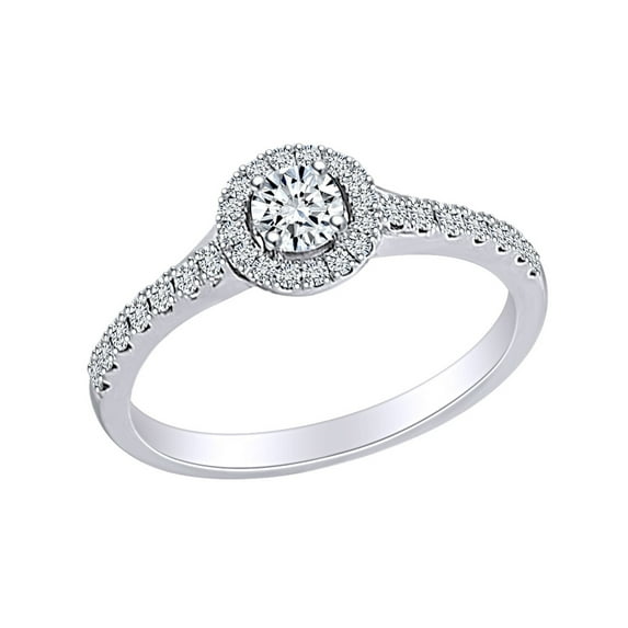 AFFY 0.42 Carat (Ctw) Round Shape Whit Natural Diamond Halo Cluster Engagement Ring In 14k Solid White Gold Ring Size-8
