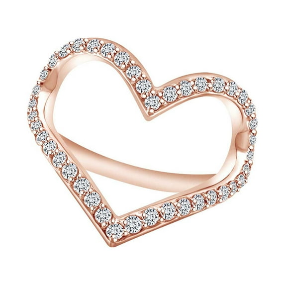 AFFY 0.42 Carat (Ctw) Round Shape White Natural Diamond Open Heart Promise Ring In 14k Rose Gold Ring Size-12.5