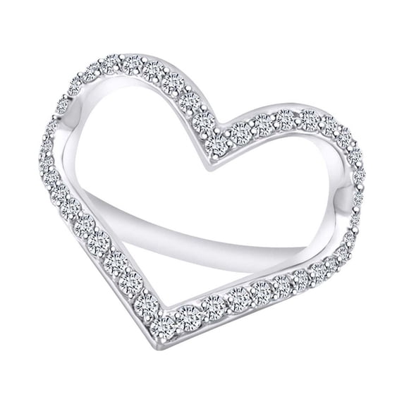 AFFY 0.42 Carat (Ctw) Round Shape White Natural Diamond Open Heart Promise Ring In 14k White Gold Ring Size-5