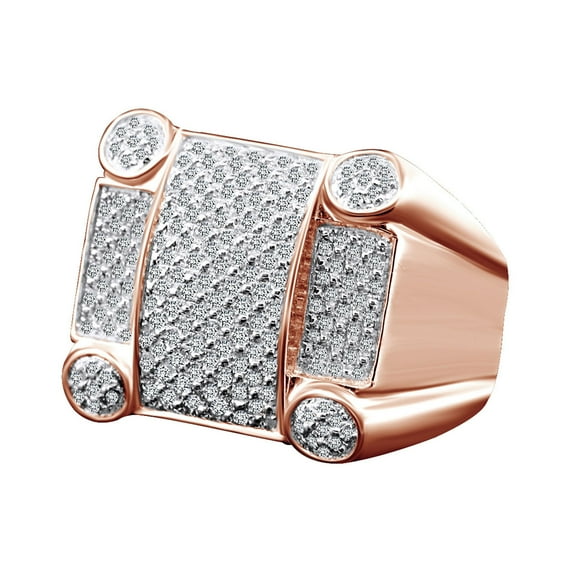 AFFY 0.42 Carat Round White Natural Diamond Men's Engagement Ring 14K Rose Gold Over Sterling Silver Ring Size-13