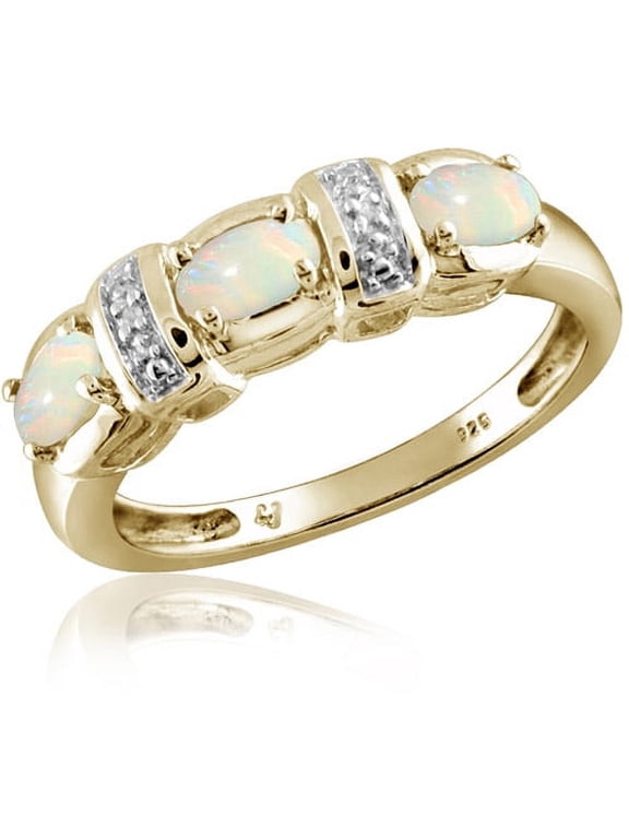 0.42 Carat T.G.W. Opal Gemstone and White Diamond Accent Ring