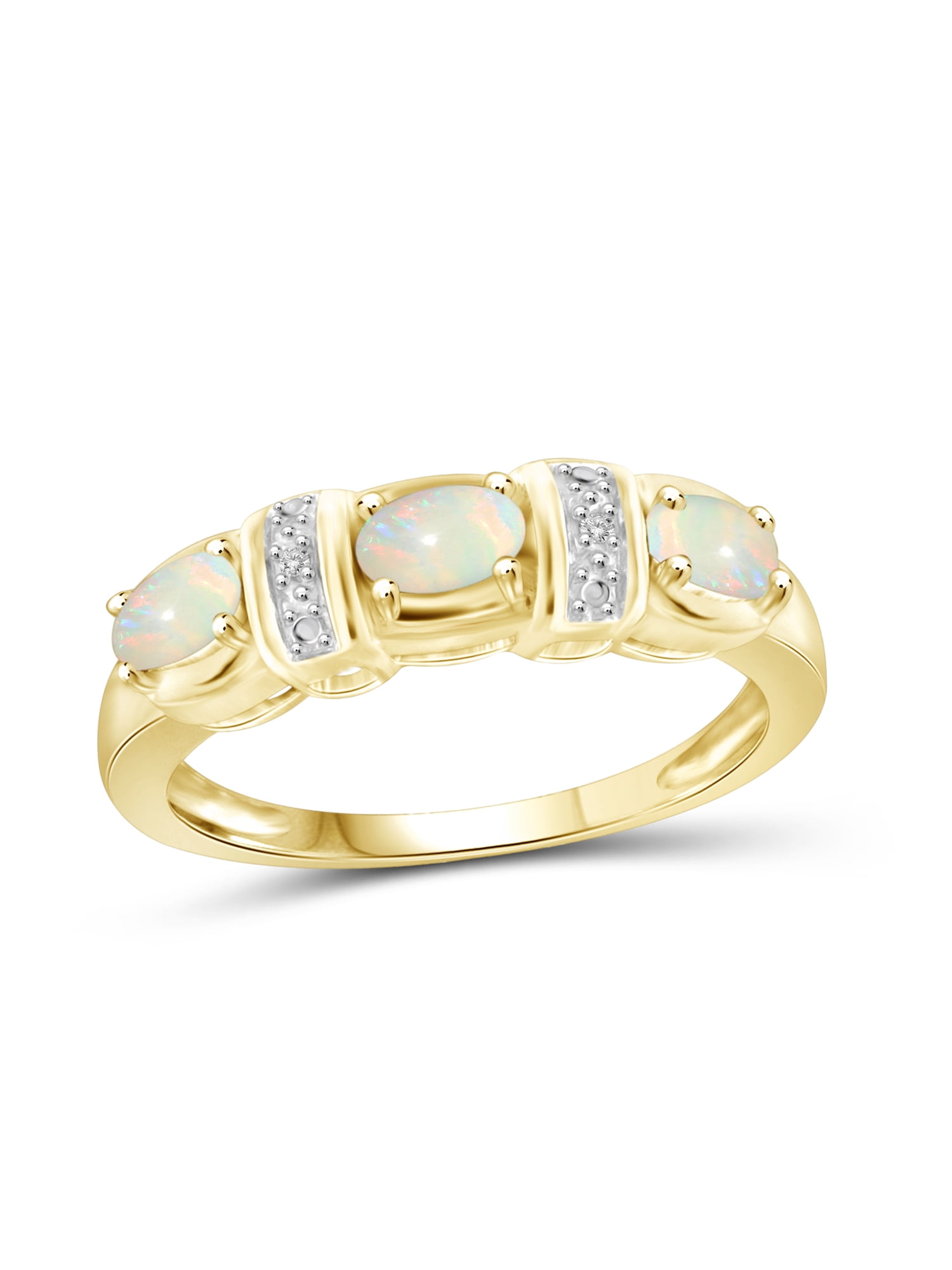 0.42 Carat T.G.W. Opal Gemstone and White Diamond Accent Ring