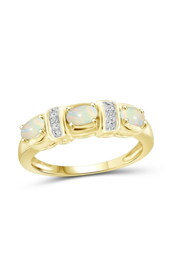 0.42 Carat T.G.W. Opal Gemstone and White Diamond Accent Ring