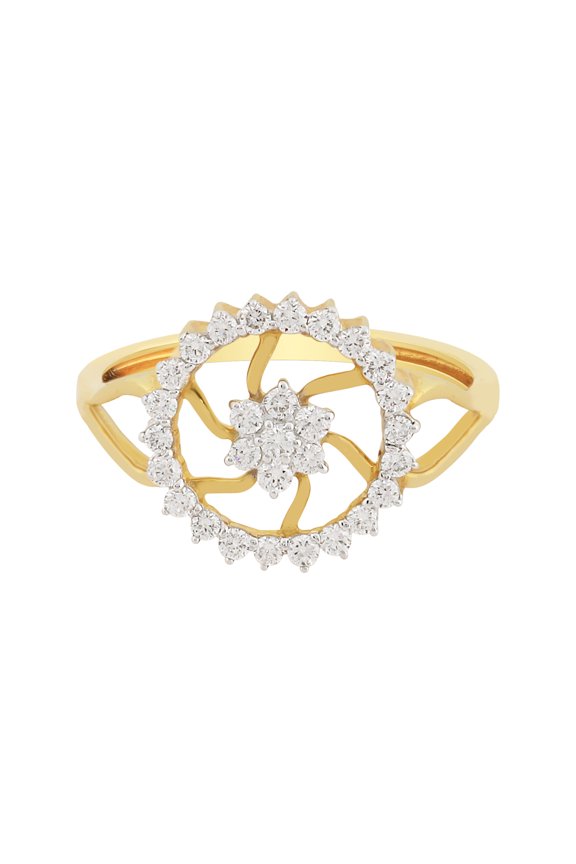 0.42 Ct. IGI Certified 18k Yellow Gold GH VS Diamond Floral Design Ring Size 8 US 18kt